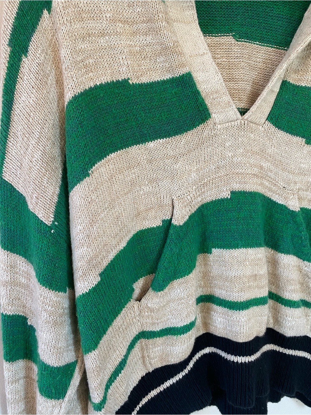 Pilcro Green and Cream Striped Scoop Collar Sweater with Black Trim - Picture 6 of 8